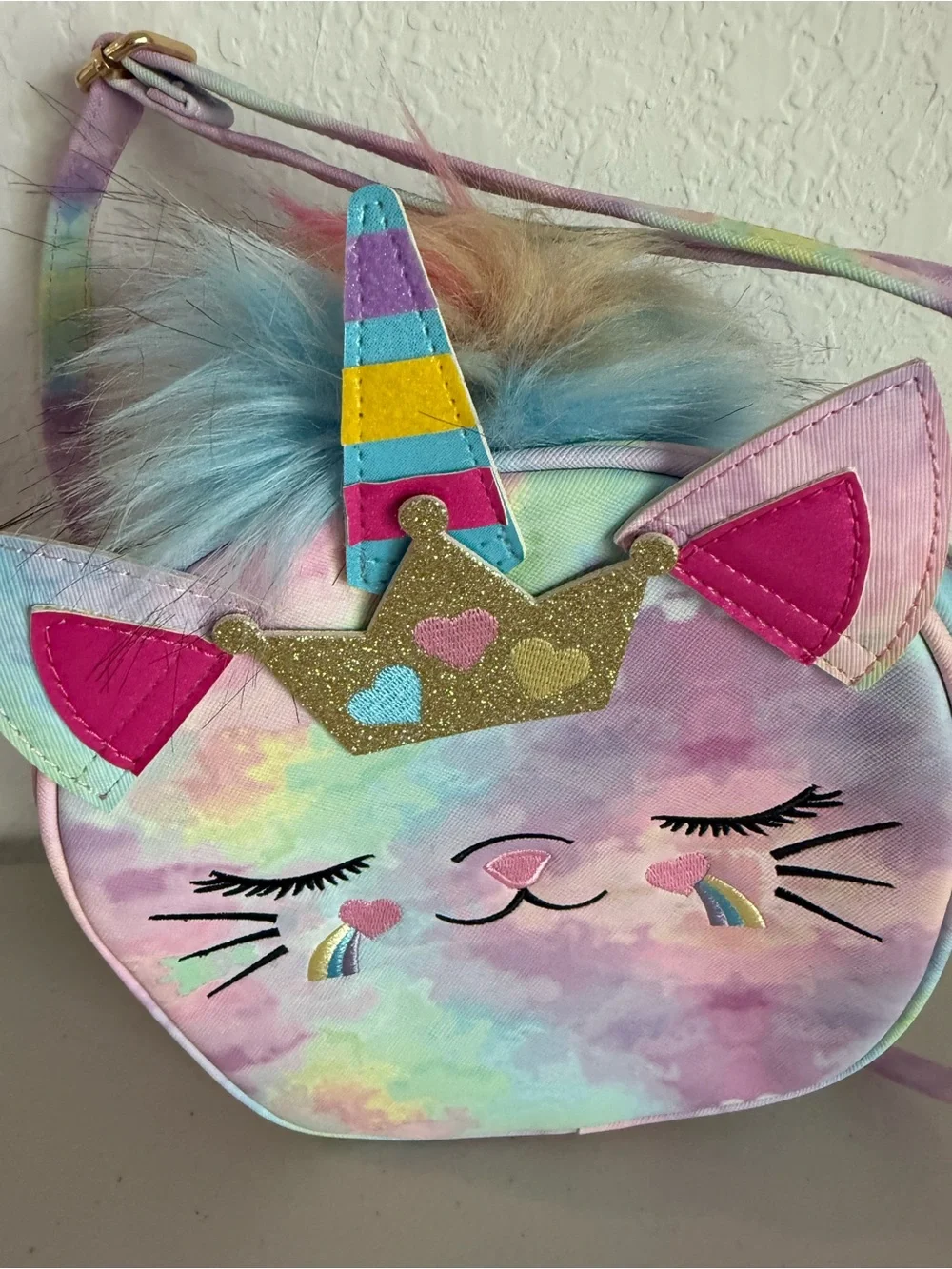 New girls Under One Sky Pastel Rainbow Unicorn-Cat Crossbody Bag with Pink